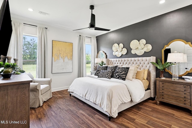 111 Jefferson Davis Pkwy, Picayune, MS 39466 - bedroom featuring multiple windows, baseboards, crown molding, wood finished floors, and recessed lighting