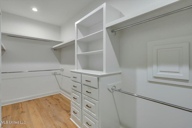 spacious closet featuring light wood finished floors