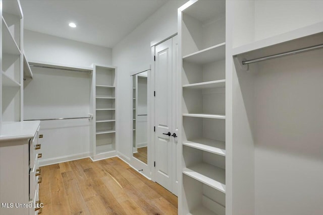 spacious closet featuring light wood-style flooring