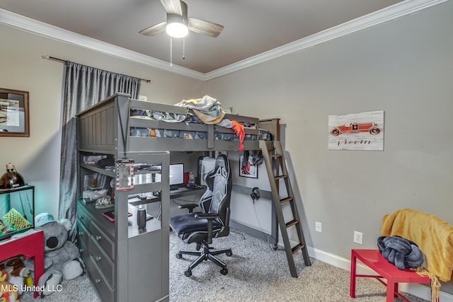 carpeted bedroom featuring crown molding