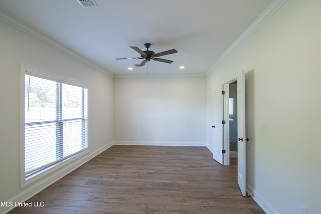 163 Frye Cir, Caledonia, MS 39740 - spare room with a ceiling fan, dark wood-style floors, recessed lighting, crown molding, and baseboards