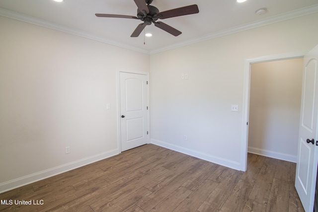 163 Frye Cir, Caledonia, MS 39740 - empty room with wood finished floors, a ceiling fan, baseboards, recessed lighting, and ornamental molding