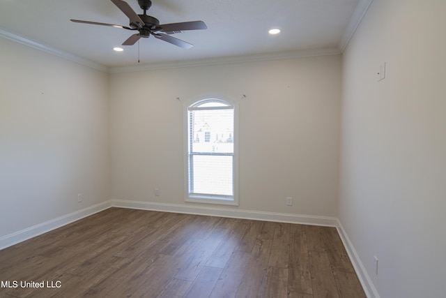 163 Frye Cir, Caledonia, MS 39740 - unfurnished room with dark wood-style flooring, a ceiling fan, baseboards, crown molding, and recessed lighting