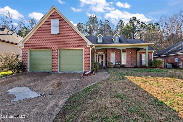 front of property with a front yard and central air condition unit