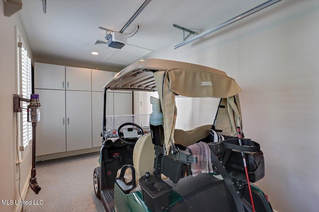 garage with a garage door opener