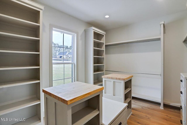 spacious closet with light hardwood / wood-style floors