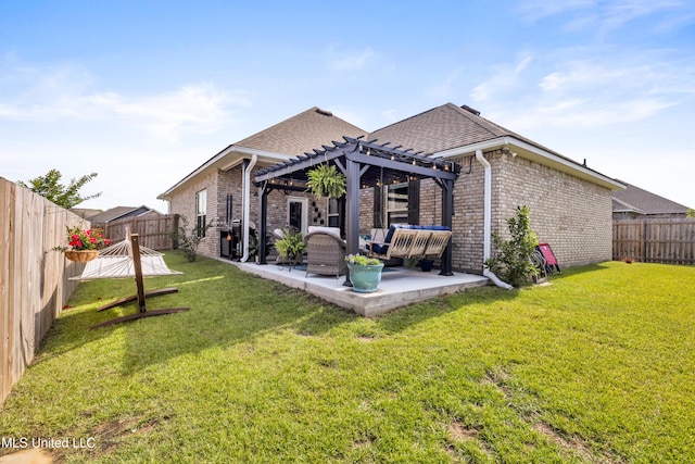 18109 Evergreen Dr, Gulfport, MS 39503 - rear view of property featuring a pergola, brick siding, a patio, and a fenced backyard