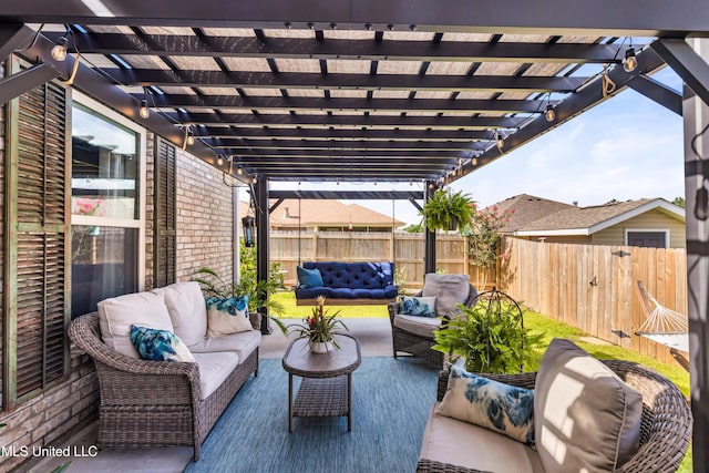 18109 Evergreen Dr, Gulfport, MS 39503 - fenced backyard featuring an outdoor hangout area and a pergola
