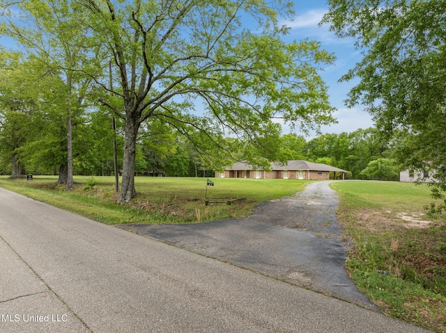 view of front of property with driveway and a front lawn