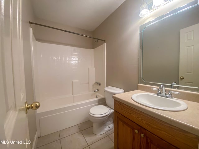 full bathroom with vanity, toilet, tile patterned floors, and shower / bathtub combination