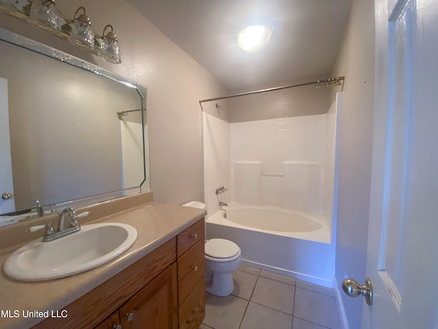 full bathroom featuring vanity, toilet, shower / washtub combination, and tile patterned flooring