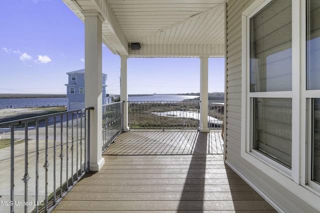 deck with a water view