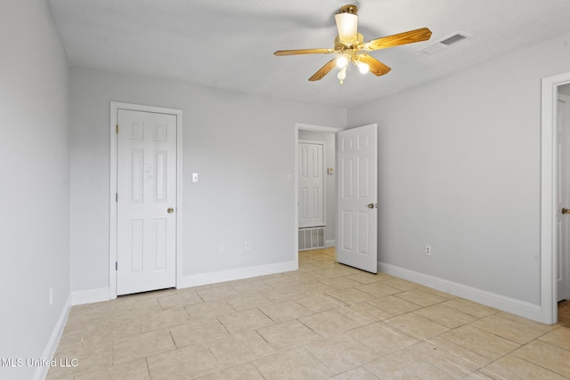 unfurnished bedroom with ceiling fan