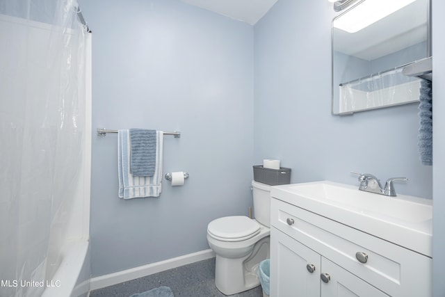 full bathroom featuring vanity, toilet, and shower / tub combo