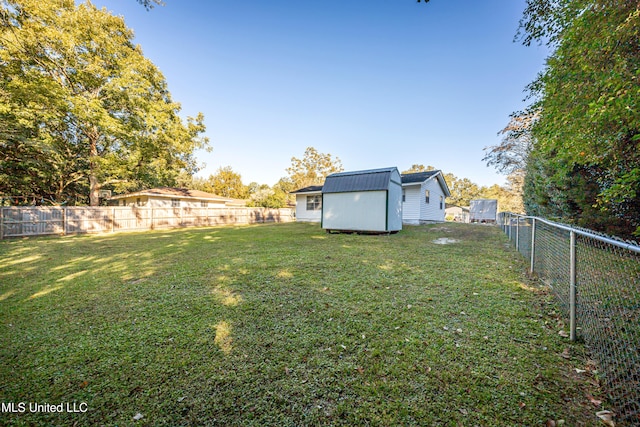 view of yard with a storage shed