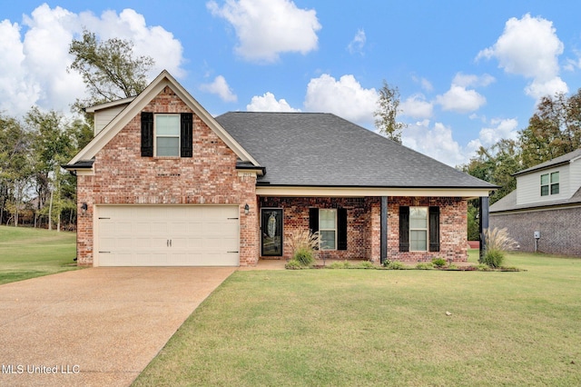 view of front of house featuring a front yard and a garage