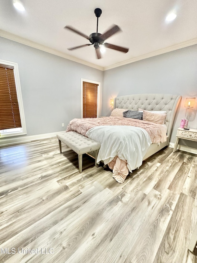 715 Tortoise Rdg, Brandon, MS 39047 - bedroom featuring wood finished floors, crown molding, a ceiling fan, and recessed lighting