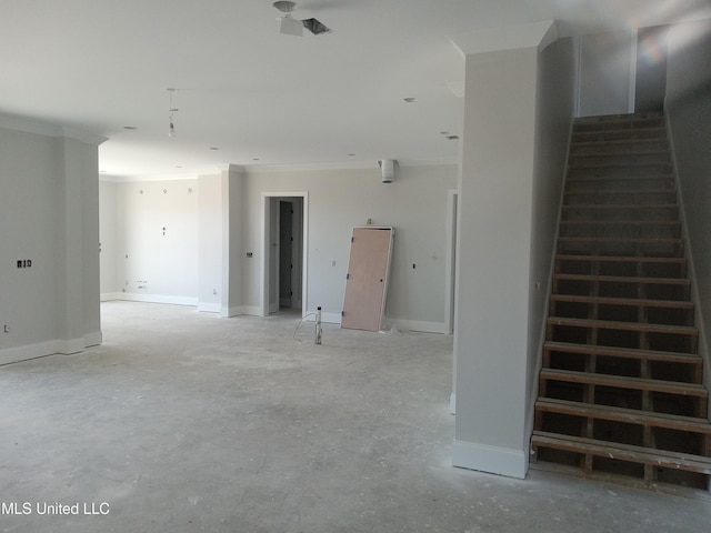 1400 Bayou Dr, Indianola, MS 38751 - unfurnished room with ornamental molding, stairway, and baseboards