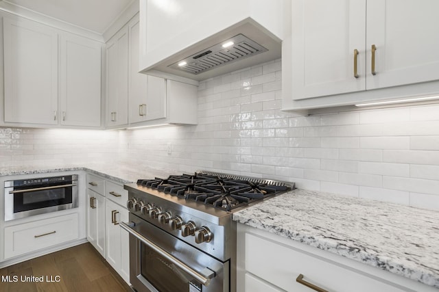 101 Harbour Lndg, Madison, MS 39110 - kitchen with appliances with stainless steel finishes, white cabinetry, light stone countertops, and dark wood finished floors