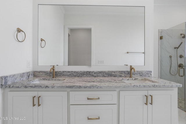 101 Harbour Lndg, Madison, MS 39110 - full bath featuring a shower stall, double vanity, and ornamental molding