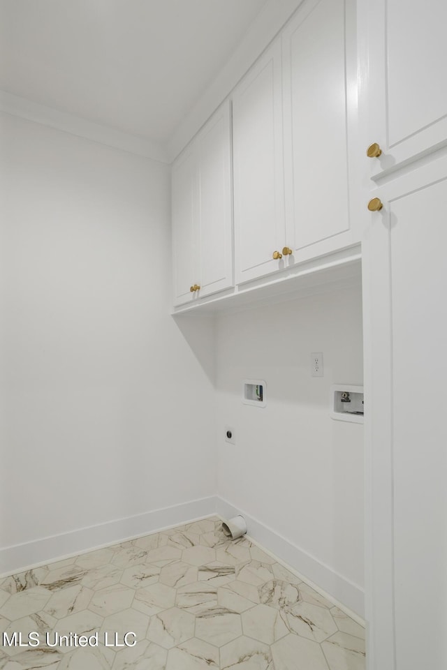 101 Harbour Lndg, Madison, MS 39110 - washroom featuring hookup for a washing machine, cabinet space, baseboards, hookup for an electric dryer, and marble look tile flooring