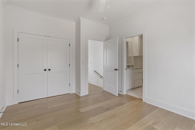 101 Harbour Lndg, Madison, MS 39110 - unfurnished bedroom with ornamental molding, light wood finished floors, a closet, ensuite bath, and baseboards