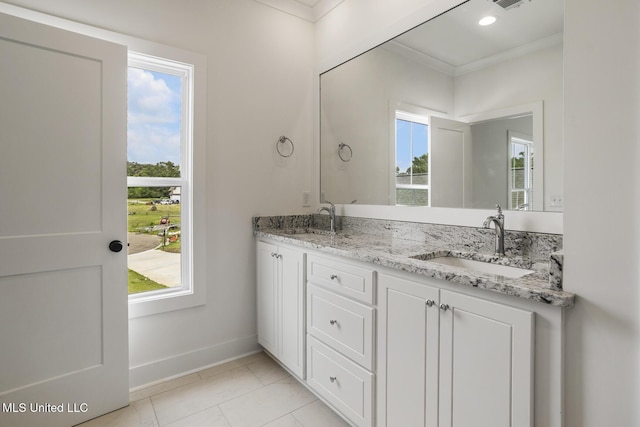101 Harbour Lndg, Madison, MS 39110 - bathroom featuring baseboards, plenty of natural light, crown molding, double vanity, and recessed lighting