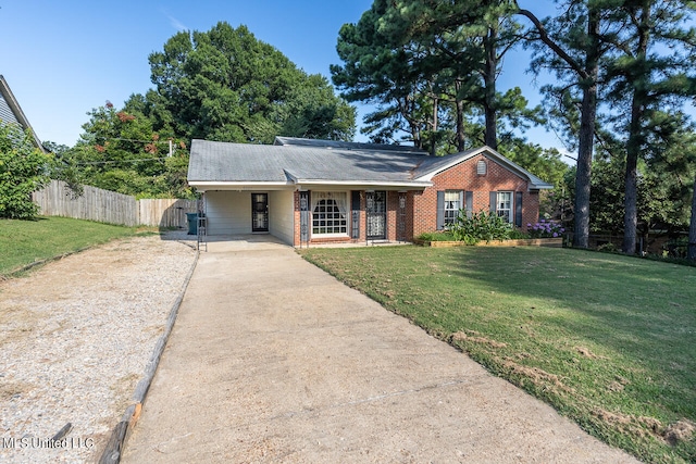 ranch-style house with a front lawn