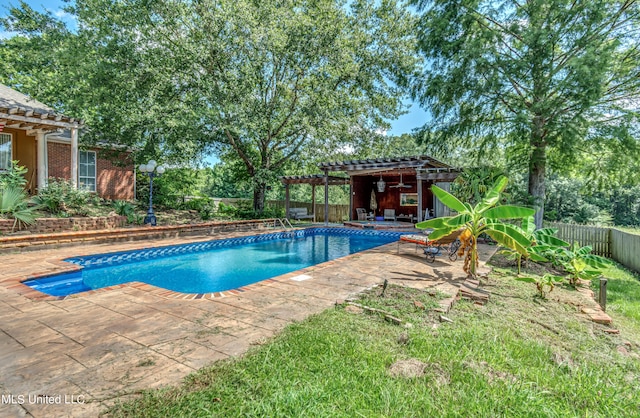 view of pool featuring a patio and a pergola