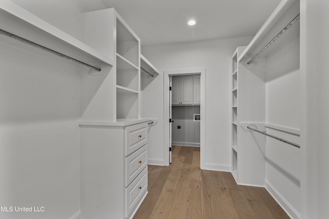 walk in closet featuring wood finished floors
