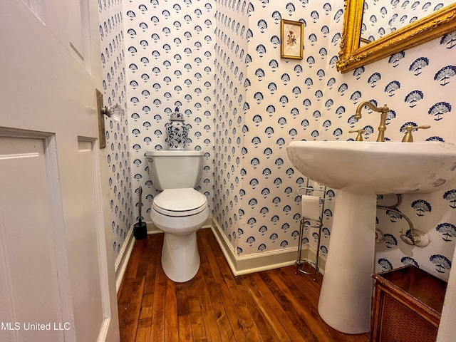 bathroom with toilet and wood-type flooring