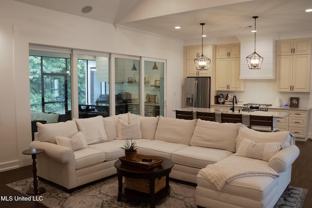 691 Apona St, Diamondhead, MS 39525 - living room with dark wood-style floors and recessed lighting