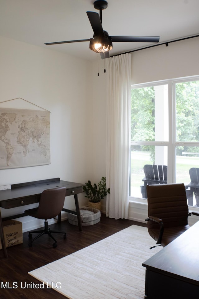691 Apona St, Diamondhead, MS 39525 - office featuring a ceiling fan, healthy amount of natural light, and wood finished floors