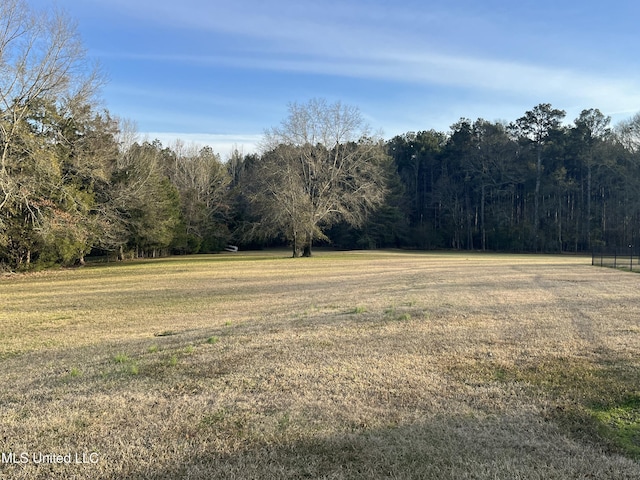 view of yard with a forest view