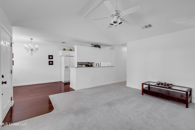 2390 Carter Rd, Biloxi, MS 39531 - unfurnished living room with a chandelier, a ceiling fan, and baseboards