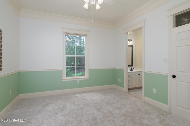 54 Saint Annes Dr, Hattiesburg, MS 39401 - empty room featuring ornamental molding, a ceiling fan, and light colored carpet