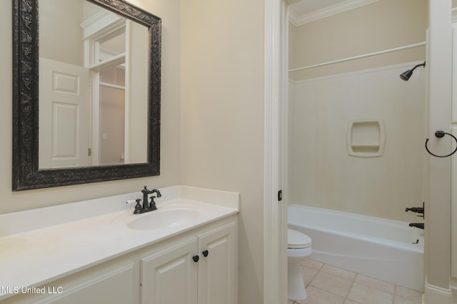 54 Saint Annes Dr, Hattiesburg, MS 39401 - full bath with vanity, ornamental molding, shower / bath combination, and tile patterned floors