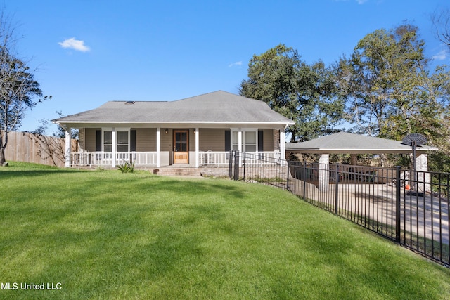 back of house with a lawn and a porch