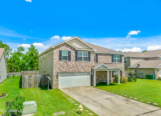 view of front of house featuring a front yard and a garage