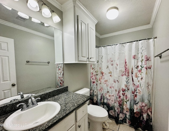 235 Gaddy Dr, Byram, MS 39272 - full bath featuring vanity, crown molding, tile patterned flooring, and curtained shower