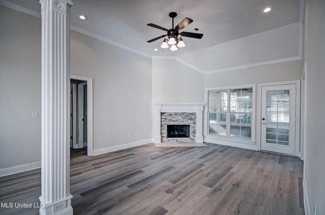 508 Jasmine Ct, Brandon, MS 39047 - unfurnished living room with baseboards, wood finished floors, and a ceiling fan
