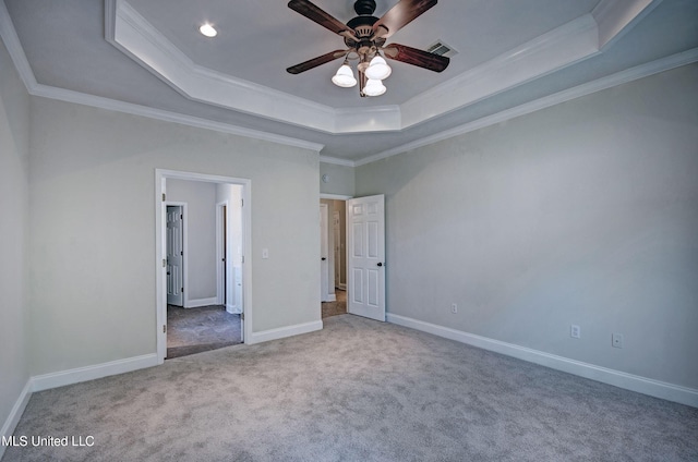 508 Jasmine Ct, Brandon, MS 39047 - unfurnished bedroom with carpet, recessed lighting, crown molding, a raised ceiling, and baseboards