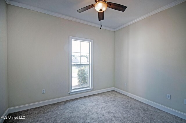 508 Jasmine Ct, Brandon, MS 39047 - spare room with crown molding, baseboards, ceiling fan, and carpet floors