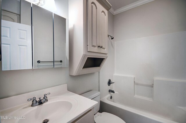 508 Jasmine Ct, Brandon, MS 39047 - full bathroom with crown molding, toilet, bathtub / shower combination, and vanity