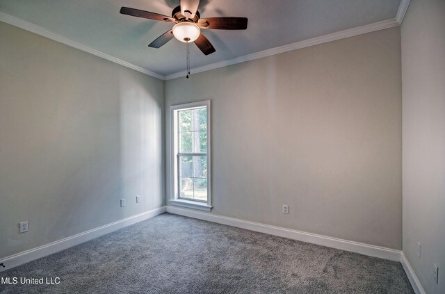 508 Jasmine Ct, Brandon, MS 39047 - carpeted empty room with ornamental molding, baseboards, and ceiling fan