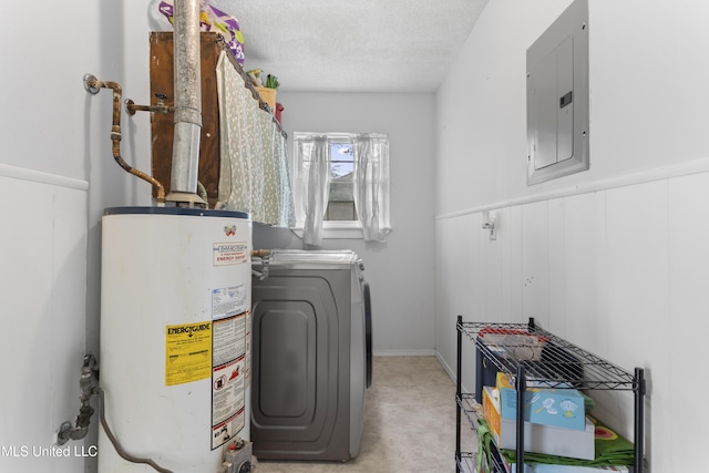 12509 Ponce De Leon Dr, Ocean Springs, MS 39564 - laundry area with laundry area, a wainscoted wall, electric panel, water heater, and washer / clothes dryer