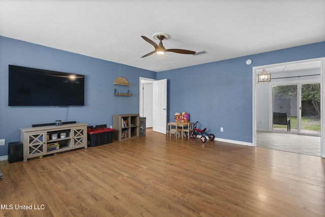 12509 Ponce De Leon Dr, Ocean Springs, MS 39564 - living room with baseboards, ceiling fan, visible vents, and wood finished floors