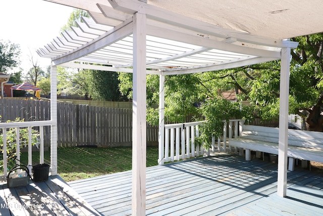 wooden deck featuring a pergola