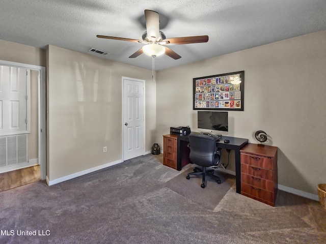 881 Brentwood Dr, Biloxi, MS 39532 - carpeted office with a ceiling fan and a textured ceiling