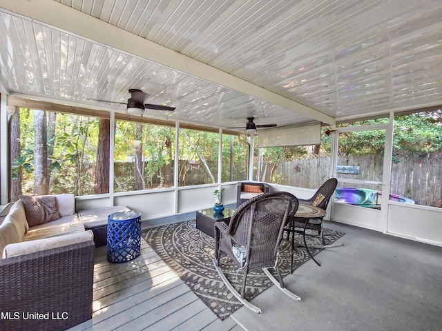 881 Brentwood Dr, Biloxi, MS 39532 - sunroom / solarium with an outdoor hangout area, ceiling fan, outdoor dining area, and plenty of natural light